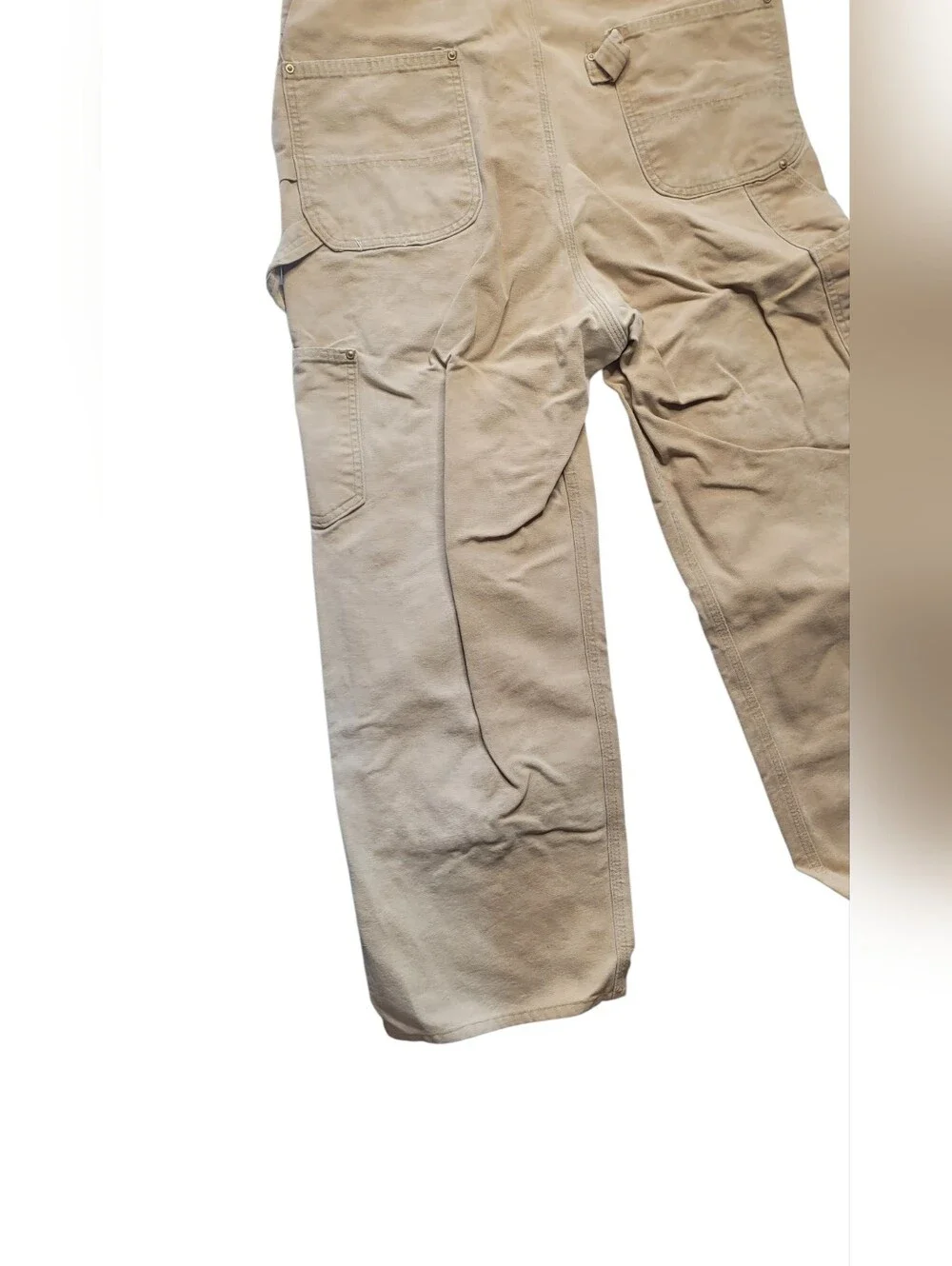 Carhartt Tan Duck Canvas Bib Overalls with Dark Brown Straps 36